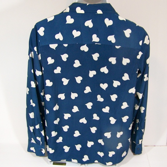 LC Lauren Conrad Button Down Top Navy w/ Hearts L - Picture 3 of 6